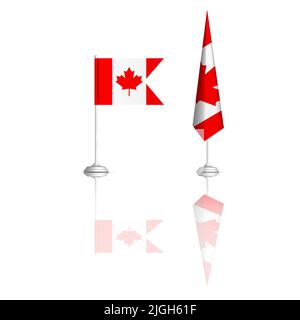 Kanadische Flagge in zwei Versionen mit Spiegelreflexion. Vorderansicht, Vektorgrafik. Stock Vektor