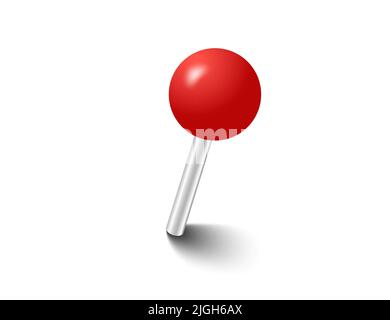 Rote Stifte verzahnen Markierungen. Befestigen Sie die Knöpfe an den Nadeln, und befestigen Sie sie an der Büroheftlack. Vektorgrafik. Stock Vektor