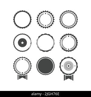 Gummistempel, Bändchenabzeichen-Vektor-Set. Siegelschablone mit Lorbeer-gefülltem Icon-Set. Stock Vektor