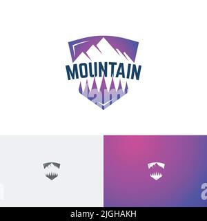 Pine Tree Mountain Shield Entdecken Sie Abenteuer Urlaub Logo Stock Vektor