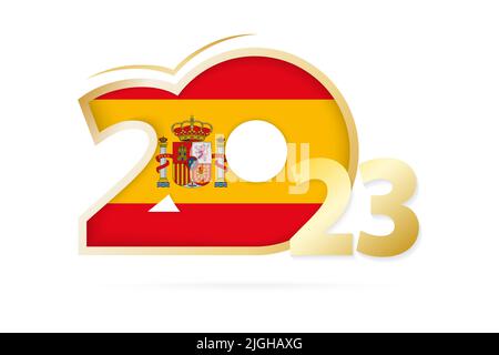 Jahr 2023 mit Spanien Flagge Muster. Vektorgrafik. Stock Vektor