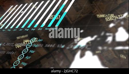 Bild der Verarbeitung finanzieller Daten über dem Stadtbild Stockfoto