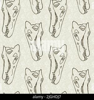 Braun handgezeichnete Spinosaurus fossile Knochen Dinosaurier nahtloses Muster. Geschlechtsspezifische neutrale jurassische Silhouette für die Babykrippe. Home Dekor für Museum Stockfoto