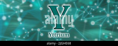 Y-Symbol. Yttrium-chemisches Element auf grünem Netzwerkhintergrund Stockfoto