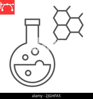 Chemie-Liniensymbol, Schule und Bildung, Chemie-Flask-Vektor-Symbol, Vektorgrafiken, editierbare Kontur Umrisszeichen, eps 10. Stock Vektor