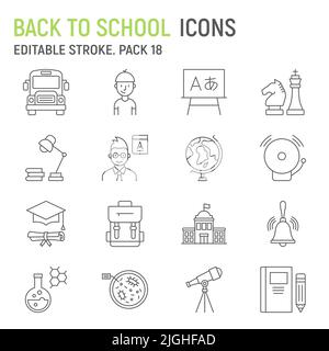 Schule Linie Icon Set, Bildung Sammlung, Vektorgrafiken, Logo-Illustrationen, Back-to-School Vektor-Symbole, Bildung Zeichen, Umriss Piktogramme, editierbare Kontur Stock Vektor