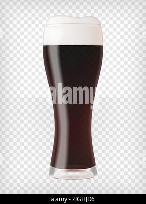 Realistisches Bierglas. Becher mit dunklem, stout Bier und Blasen. Grafisches Design-Element für eine Brauerei-Anzeige, Biergarten-Poster, Flyer und Drucksachen. Transportmittel Stock Vektor