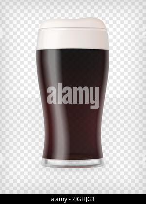 Realistisches Bierglas. Becher mit dunklem, stout Bier und Blasen. Grafisches Design-Element für eine Brauerei-Anzeige, Biergarten-Poster, Flyer und Drucksachen. Transportmittel Stock Vektor