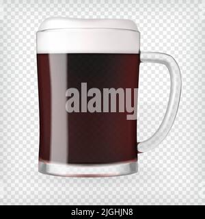 Realistisches Bierglas. Becher mit dunklem, stout Bier und Blasen. Grafisches Design-Element für eine Brauerei-Anzeige, Biergarten-Poster, Flyer und Drucksachen. Transportmittel Stock Vektor
