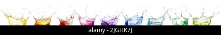 rainbow Liquid Splash Kronen Sammlung isoliert auf weiß Stockfoto