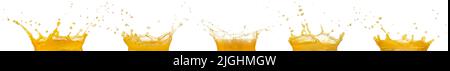 Orangensaft spritzt Sammlung, isoliert auf weiß Stockfoto