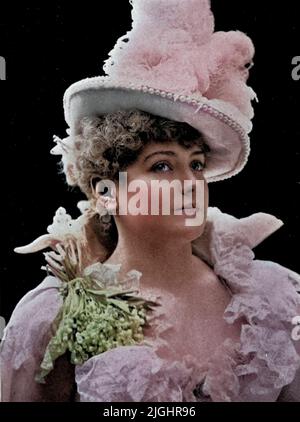 Lillian Russell (geboren Helen Louise Leonard; 4. Dezember 1860 oder 1861 – 6. Juni 1922), war eine amerikanische Schauspielerin und Sängerin. Sie wurde zu einer der berühmtesten Schauspielerinnen und Sängerinnen des späten 19.. Und frühen 20.. Jahrhunderts, bekannt für ihre Schönheit und ihren Stil, sowie für ihre Stimme und ihre Bühnenpräsenz. Aus dem Buch "Chicago bei Tag und Nacht: Der Leitfaden für den Vergnügungsuchenden zum Paris von Amerika", in dem weibliche Schönheit die Hauptattraktion ist von J. Gutter Lawrence Erscheinungsdatum c1892 Herausgeber/Verlag Palmyra, Pa. : Diamond Stockfoto