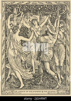 The Dance of the Nymphs and the Reapers [Akt 4 Scene I] Illustrationen zu Shakespeares Sturm von Walter Crane, 1845-1915; graviert von Duncan C Dallas, Erscheinungsdatum 1894 Verlag London : J. M. Dent ; Boston : Copeland & Day Stockfoto