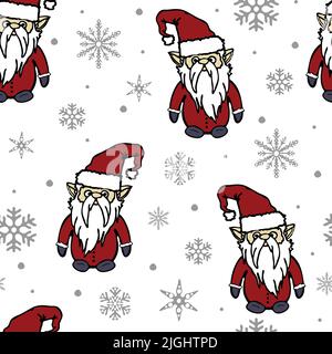 Nahtloses Vektor-Muster mit Weihnachtsmann auf weißem Hintergrund. Einfaches saisonales Winter-Tapetendesign. Weihnachten elf Mode Textil. Stock Vektor