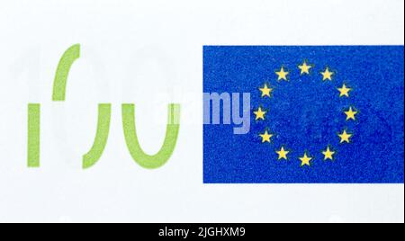 Makroökonomisches Fragment von hundert Euro Währung. Stockfoto