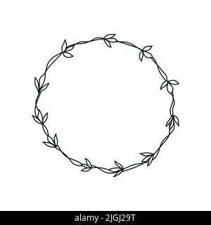 Handgezeichneter Vektor-Rundrahmen mit floralen Elementen, Kräutern, Blättern, Blumen, Zweigen, Verzweigungen. Stock Vektor