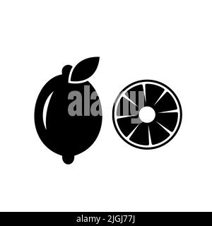 Limette Zitrone Obst Vektor schwarz Symbol. EPS 10. Zitrusfrüchte sauer Vitamin Illustration. Isoliert auf Weiß. Symbol wird aktualisiert. Für Themen wie Frische, Entgiftung, Stockfoto