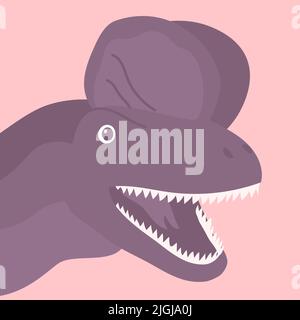 Räuberischer Dinosaurier dilophosaurus aus der Jurazeit. Kopfporträt. Prähistorischer starker Echsenjäger. Cartoon-Vektor isolierte Illustration Stock Vektor