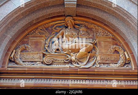 Midland Hotel Manchester Glazed Terracotta Keramik Frieze, Architektur Palladio und Wren, 16 Peter St, Manchester, M60 2DS Stockfoto