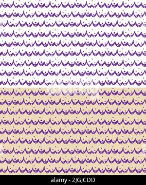 Gekritzelte Wellenlinie nahtloses Muster, Doodle handgezeichnete Pinsel Design, horizontale geometrische Gitter Vorlage, monochrome blaue marine Farbe Stock Vektor