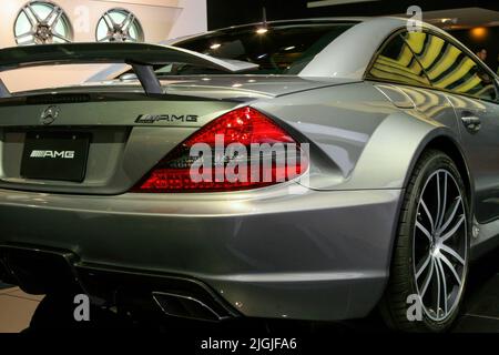 Nahaufnahme des Hecks eines AMG Mercedes-Sportwagens auf der North American International Auto Show (NAIAS) in Detroit, Michigan, USA. Stockfoto