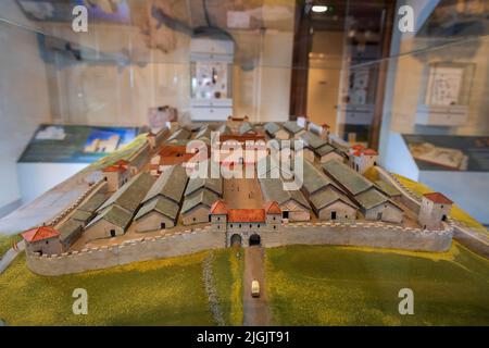 Eine Modellnachbildung des römischen Forts von Housesteads (Vercovicium) im Museum in Housesteads, Northumberland, England Stockfoto