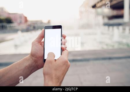 Aufnehmen von Fotos mit dem Mobiltelefon. Leerer Bildschirm. Stockfoto