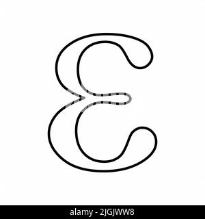 Epsilon griechisches Schild. Schwarze Umrisse auf weißem Hintergrund. Stock Vektor