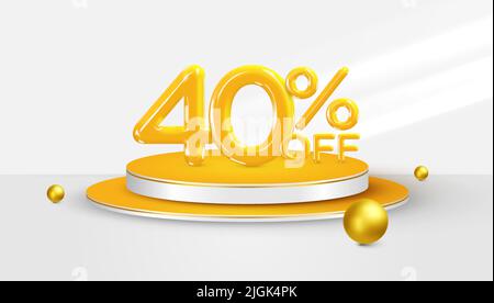 40 % Rabatt. 3D vierzig Prozent Bonus-Symbol auf einer Podestbühne. Verkauf Banner oder Poster Design. Vektorgrafik. Stock Vektor