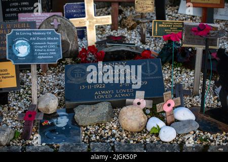 Schottland, Großbritannien - 9. 2021. Oktober: Gedenkfeiern neben dem Commando Memorial in der Nähe der Spean Bridge im schottischen Hochland, gewidmet Commandos Who Stockfoto