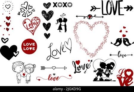 Set mit Herzmustern zum Valentinstag. Liebespack. Valentinstag Hintergrund. Vektorgrafik. Stock Vektor