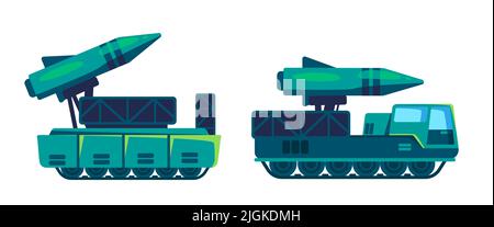 Raketenwerfer Fahrzeug LKW ballistische Waffe Ausrüstung Illustration Stock Vektor