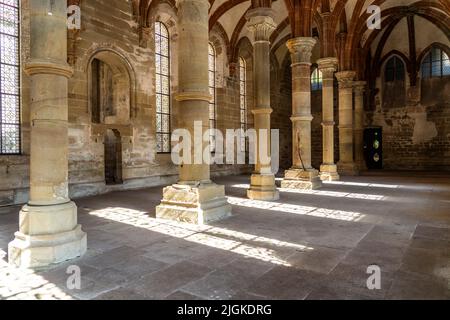 Herrenrefektorium Innenraum, Kloster Maulbronn, Maulbronn, Baden-Württemberg, Deutschland | Mönchsrefektorium, Klosterinnenraum Maulbronn Stockfoto