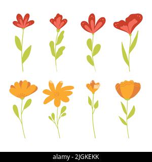 Set von einfachen Vektorblumen. Vektor flache florale Illustration Stock Vektor