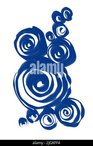 Abstrakte Malerei, blaue Kunst, moderne minimalistische geometrische Kreise Wanddekor Drucke. Abstrakt im böhmischen Stil. Wandschmuck Heimtextilien. Elegante Wand. Stockfoto