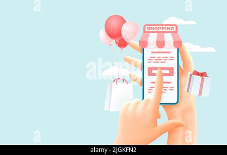 Mobiler Shopping-Service, Smartphone mobiler Bildschirm, Technologie mobiler Bildschirm. Vektorgrafik Stock Vektor