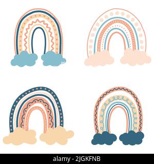 Boho-Stil Regenbogen für Kinderzimmer Wanddekoration. Einfache Doodle Vektor handgezeichnete Bogen Illustration. Skandinavischer Regenbogen für Druck, Stoff Stock Vektor