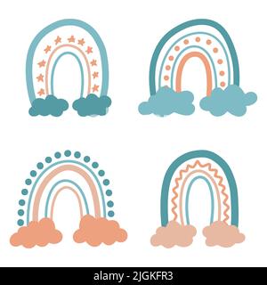 Boho-Stil Regenbogen für Kinderzimmer Wanddekoration. Einfache Doodle Vektor handgezeichnete Bogen Illustration. Skandinavischer Regenbogen für Druck, Stoff Stock Vektor
