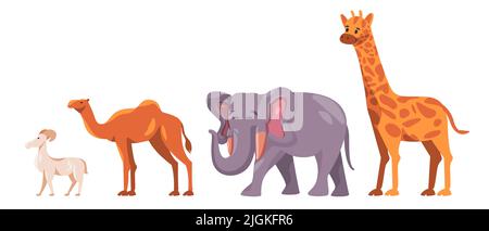 Set von niedlichen Afrika Safari Tier Sammlung wie Hirsch Kamel Elefant und Giraffe in weißem Hintergrund Cartoon Illustration Stock Vektor