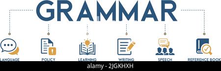 Grammatikbanner Web Icon Vektor Illustration Konzept für Bildung mit Symbol und Symbol für Kommunikation, Politik, Lernen, Schreiben, Sprache, Referenz Stock Vektor