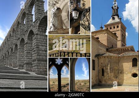 Segovia ist eine historische spanische Stadt Jahrhunderte von Siedlungen haben zu einem reichen architektonischen Erbe geführt, darunter mittelalterliche Mauern und romanische Kirchen Stockfoto