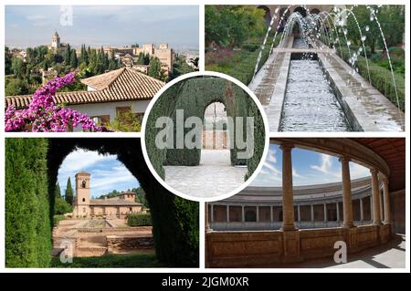 Die Alhambra ist eine mittelalterliche Palastfestung in der Stadt Granada und eines der wichtigsten Denkmäler in Spanien Stockfoto