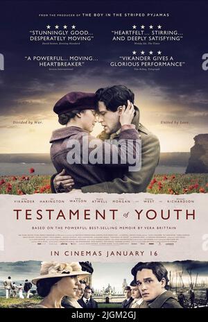 ALICIA VIKANDER, KIT HARINGTON, Plakat, TESTAMENT DER JUGEND, 2014 Stockfoto