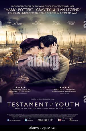 ALICIA VIKANDER, KIT HARINGTON, Plakat, TESTAMENT DER JUGEND, 2014 Stockfoto