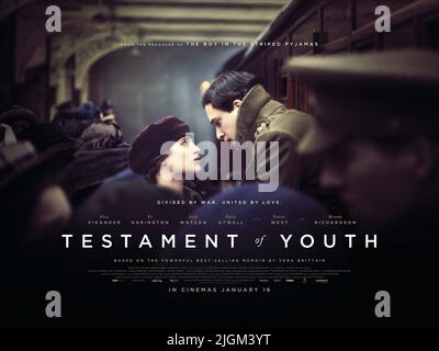 ALICIA VIKANDER, KIT HARINGTON, Plakat, TESTAMENT DER JUGEND, 2014 Stockfoto