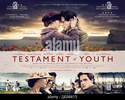 ALICIA VIKANDER, KIT HARINGTON, Plakat, TESTAMENT DER JUGEND, 2014 Stockfoto