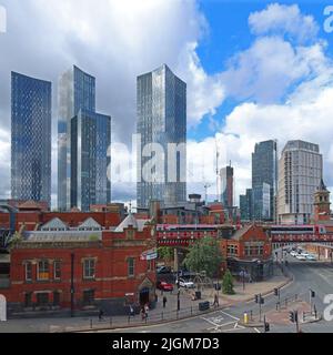 Panorama von Deansgate Castlefield, Manchester, 2 Whitworth St W, Deansgate, Locks, Manchester, England, UK, M1 5LH Stockfoto