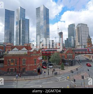 Panorama von Deansgate Castlefield, Manchester, 2 Whitworth St W, Deansgate, Locks, Manchester, England, UK, M1 5LH Stockfoto