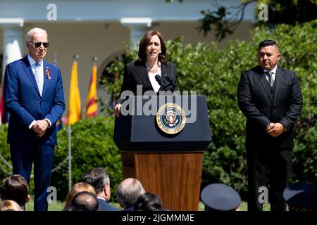 Washington, Usa. 11.. Juli 2022. Vizepräsidentin Kamala Harris spricht bei einer Veranstaltung zum Gedenken an die Unterzeichnung des überparteilichen Safer Communities Act. Kredit: SOPA Images Limited/Alamy Live Nachrichten Stockfoto