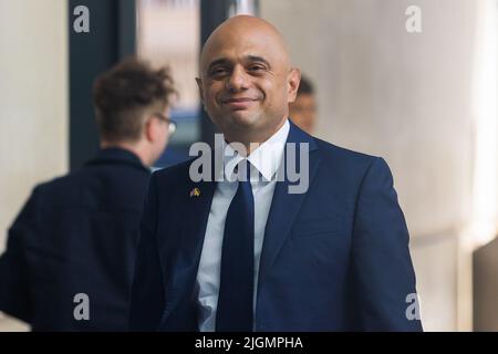 London, Großbritannien. 10.. Juli 2022. Sajid Javid kommt zum „Sonntagmorgen“ von Sophie Raworth im BBC Broadcasting House in London an. Kredit: SOPA Images Limited/Alamy Live Nachrichten Stockfoto